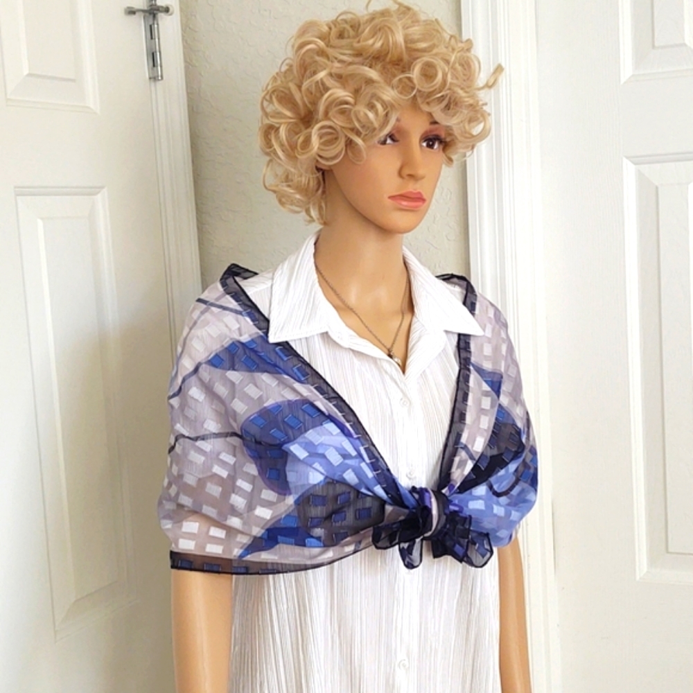 Abstract Blue and White Print Scarf